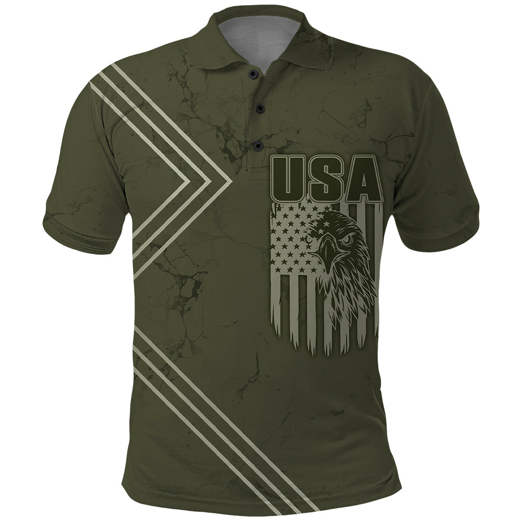 USA Bald Eagle Freedom Tour 1776 Born To Be Free Polo Shirt Olive Grunge Style LT7