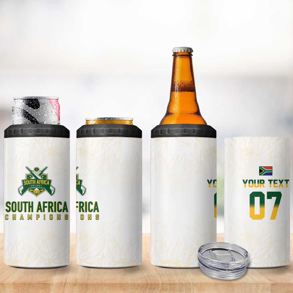 Custom South Africa Cricket Champion 4 in 1 Can Cooler Tumbler Gold Proteas - All White LT7