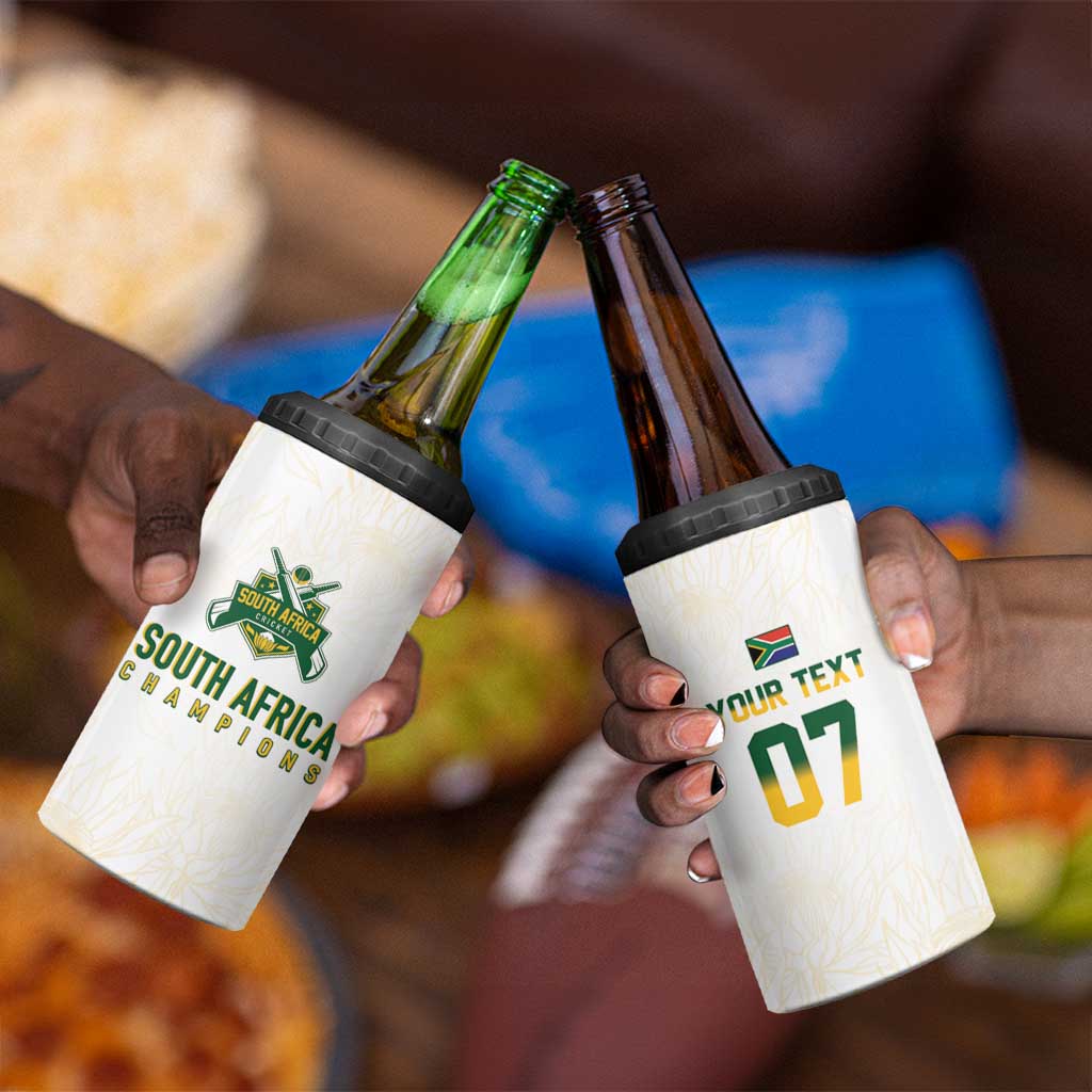 Custom South Africa Cricket Champion 4 in 1 Can Cooler Tumbler Gold Proteas - All White LT7