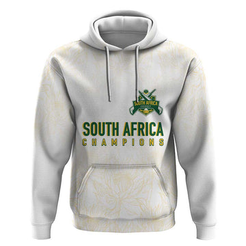 South Africa Cricket Champion Custom Hoodie Gold Proteas - All White LT7