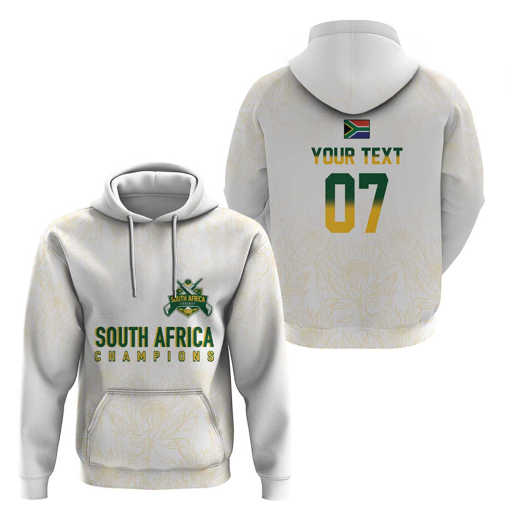 South Africa Cricket Champion Custom Hoodie Gold Proteas - All White LT7