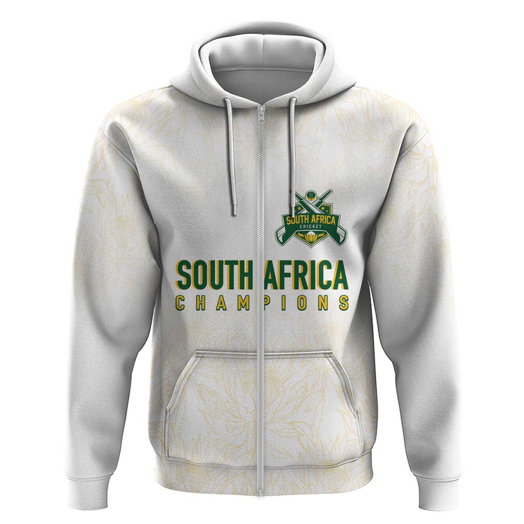 South Africa Cricket Champion Custom Hoodie Gold Proteas - All White LT7