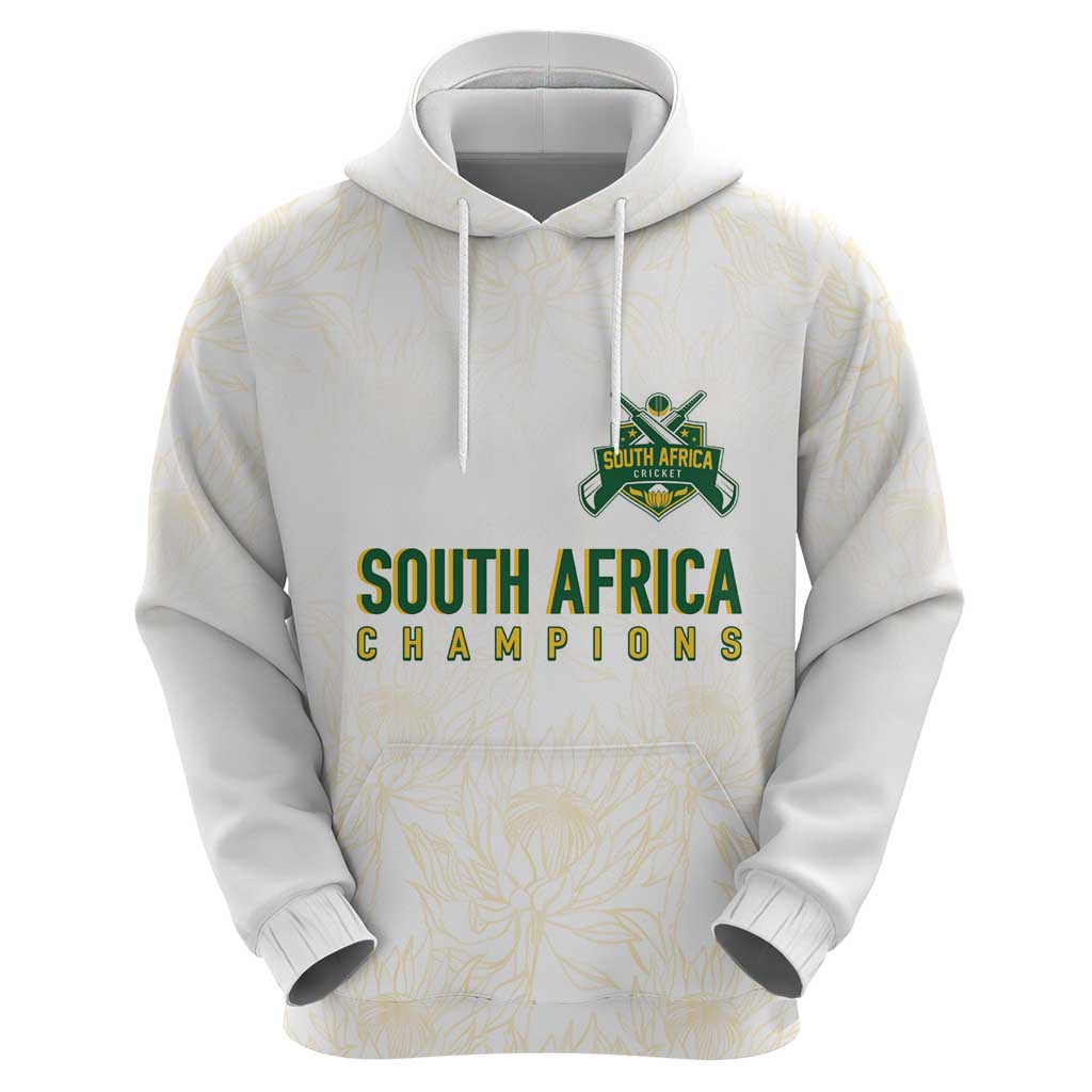 South Africa Cricket Champion Custom Hoodie Gold Proteas - All White LT7
