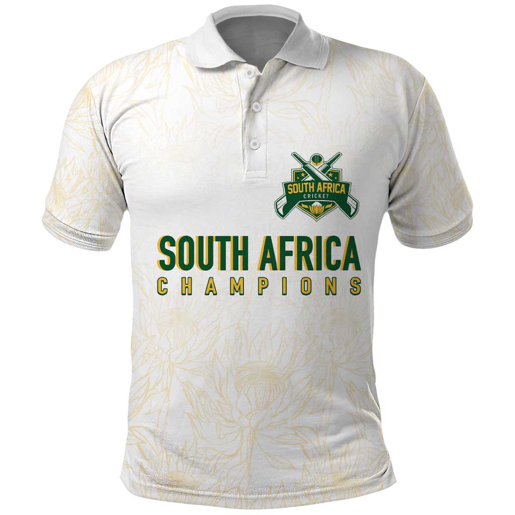 South Africa Cricket Champion Custom Polo Shirt Gold Proteas - All White LT7
