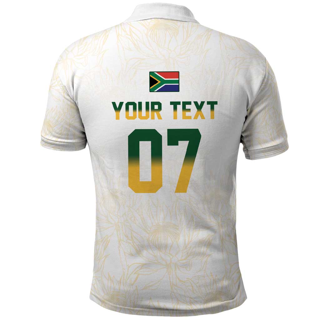 South Africa Cricket Champion Custom Polo Shirt Gold Proteas - All White LT7