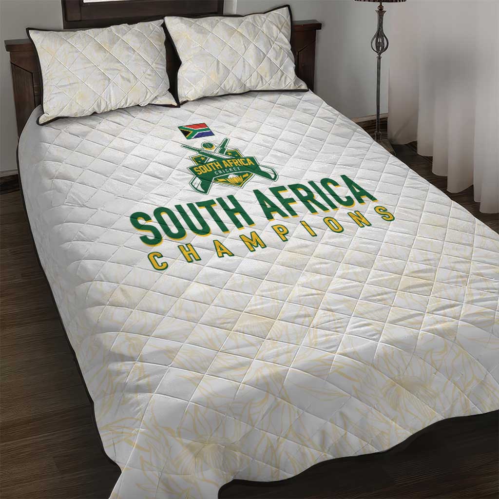 South Africa Cricket Champion Quilt Bed Set Gold Proteas - All White LT7