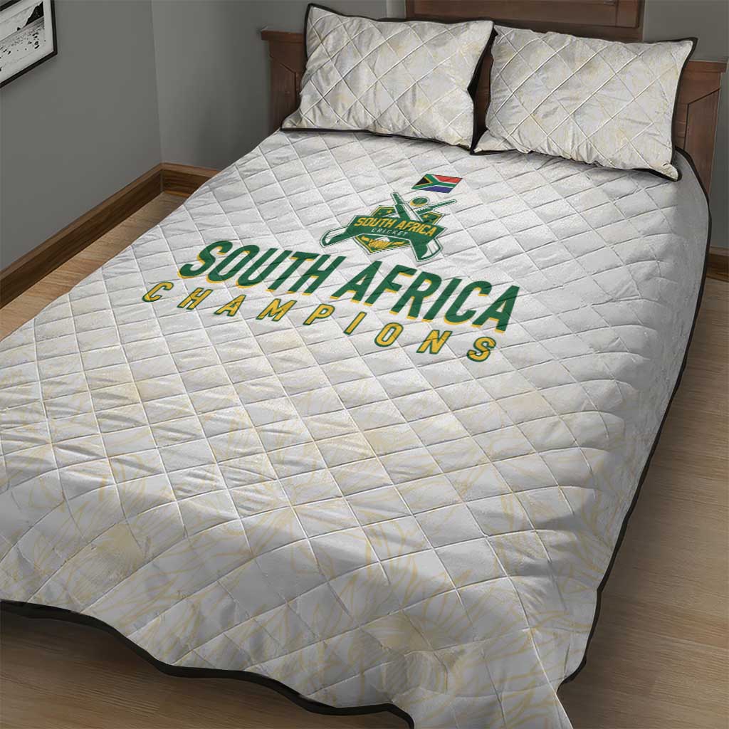 South Africa Cricket Champion Quilt Bed Set Gold Proteas - All White LT7