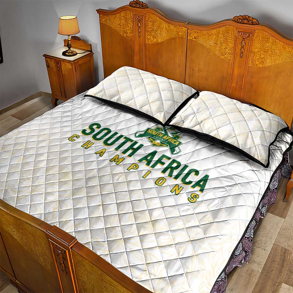 South Africa Cricket Champion Quilt Bed Set Gold Proteas - All White LT7