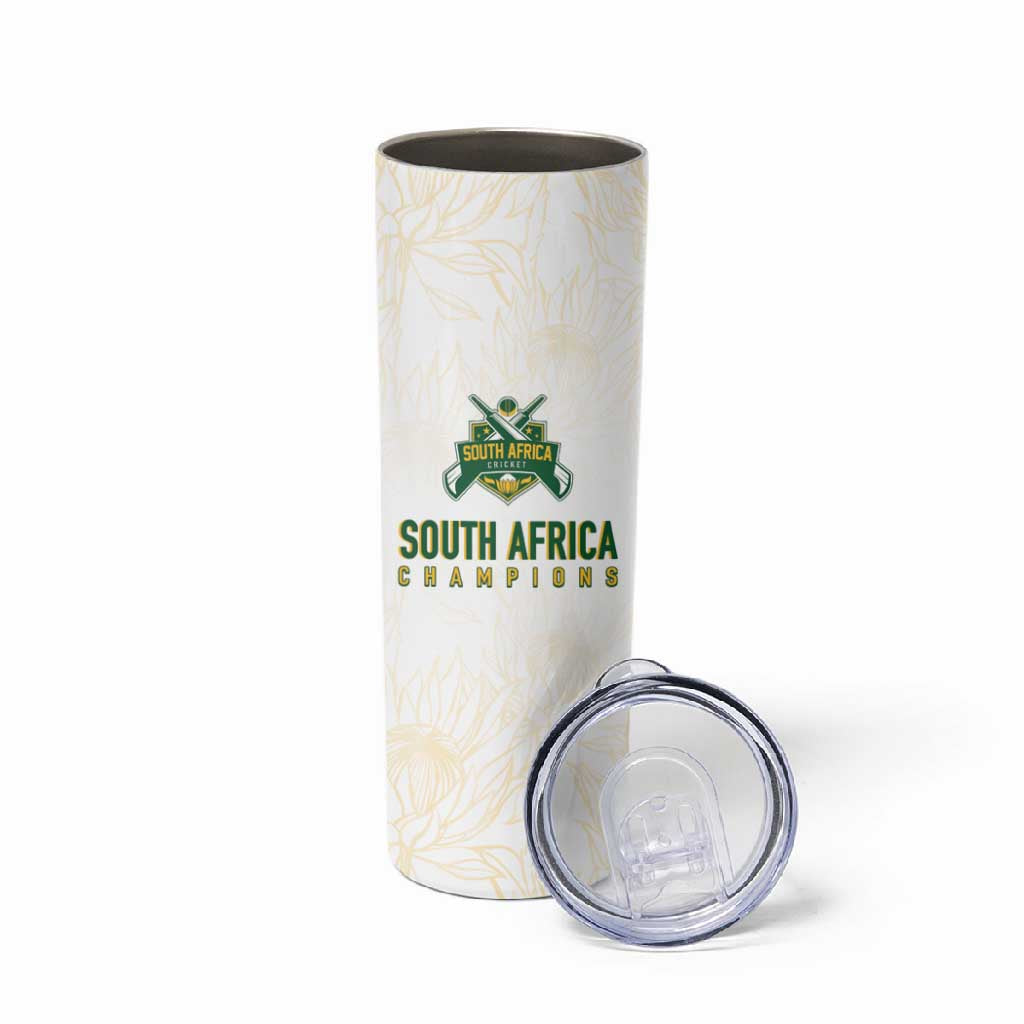 Custom South Africa Cricket Champion Skinny Tumbler Gold Proteas - All White LT7