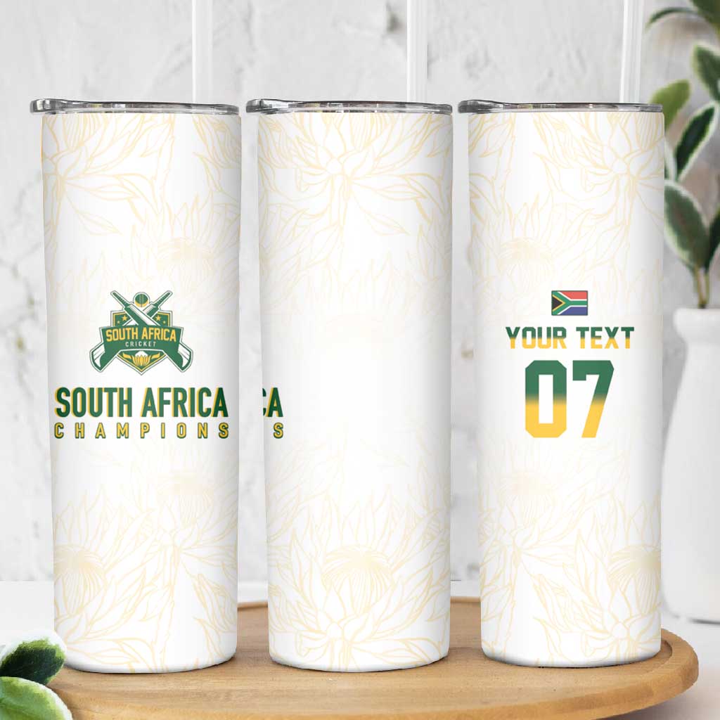 Custom South Africa Cricket Champion Skinny Tumbler Gold Proteas - All White LT7