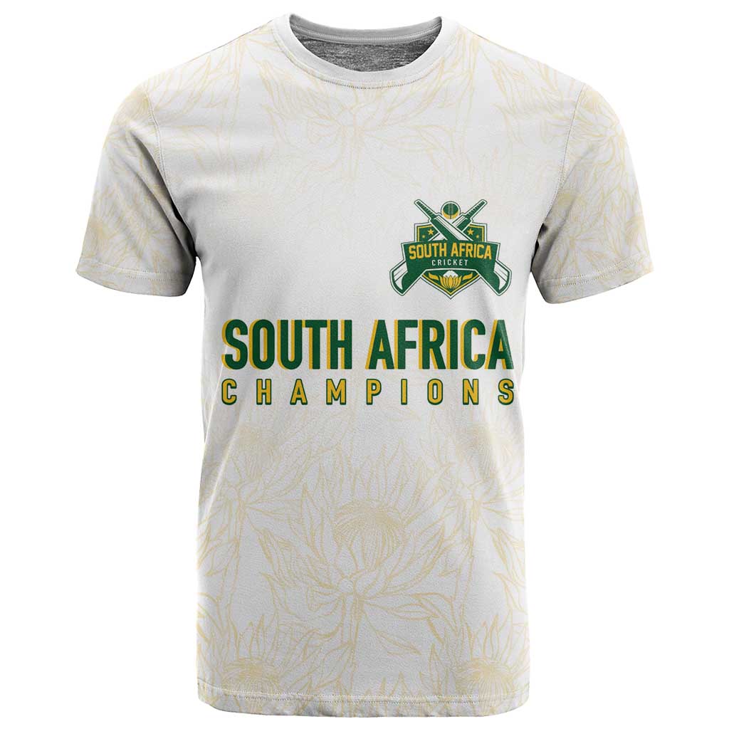Custom South Africa Cricket Champion T shirt Gold Proteas - All White LT7