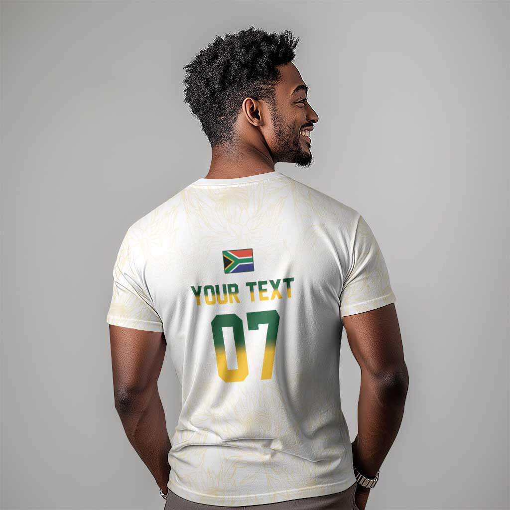 Custom South Africa Cricket Champion T shirt Gold Proteas - All White LT7