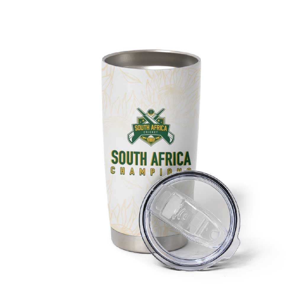 Custom South Africa Cricket Champion Tumbler Cup Gold Proteas - All White LT7