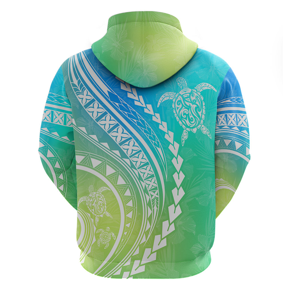 Polynesian Pride Hoodie Turtle Hibiscus Luxury Style - Gradient Blue LT7