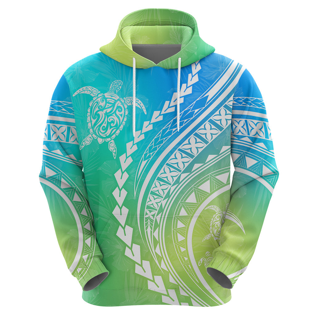 Polynesian Pride Hoodie Turtle Hibiscus Luxury Style - Gradient Blue LT7