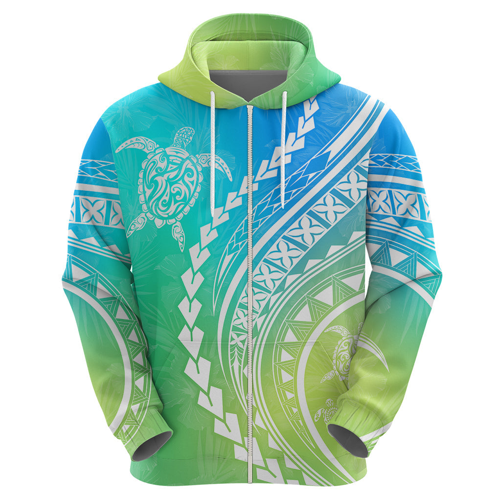 Polynesian Pride Hoodie Turtle Hibiscus Luxury Style - Gradient Blue LT7