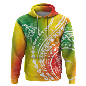 Polynesian Pride Hoodie Turtle Hibiscus Luxury Style - Reggae LT7