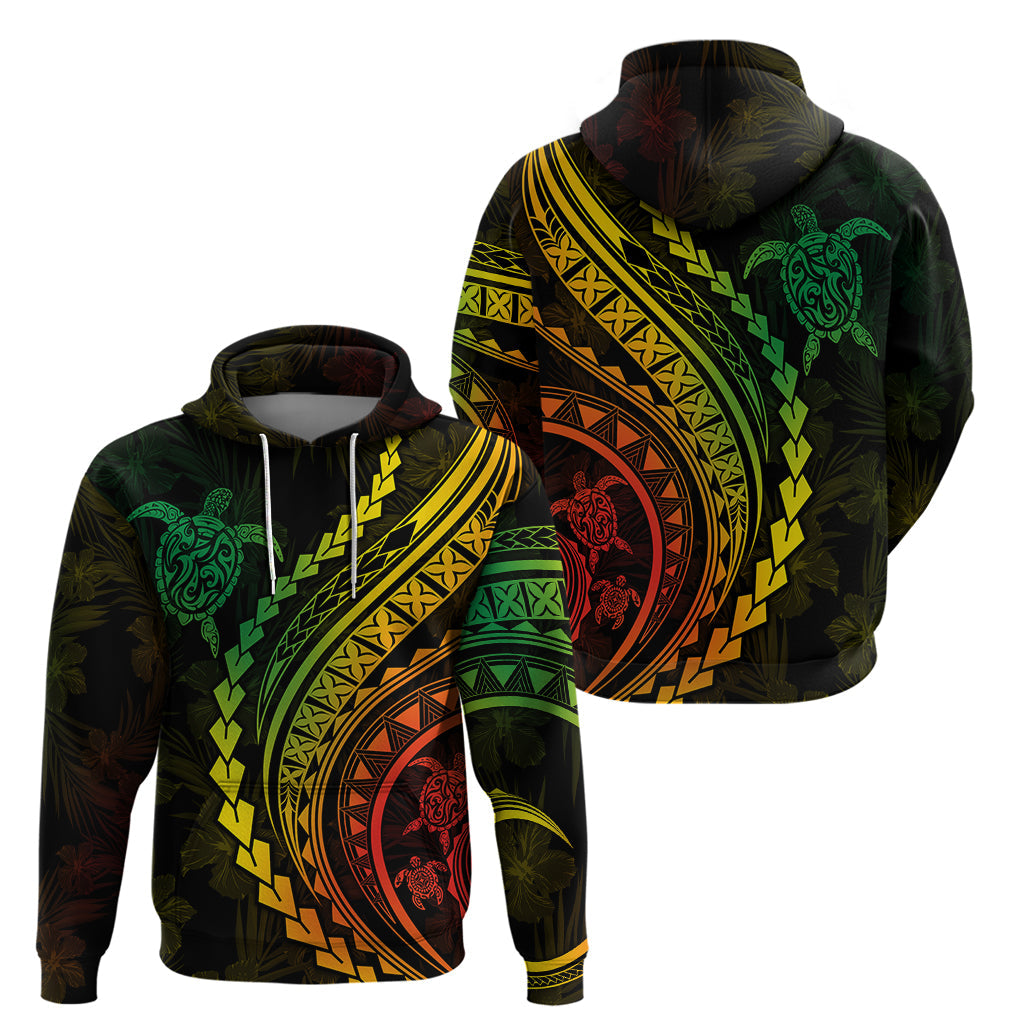 Polynesian Pride Hoodie Turtle Hibiscus Luxury Style - Reggae Ver2 LT7