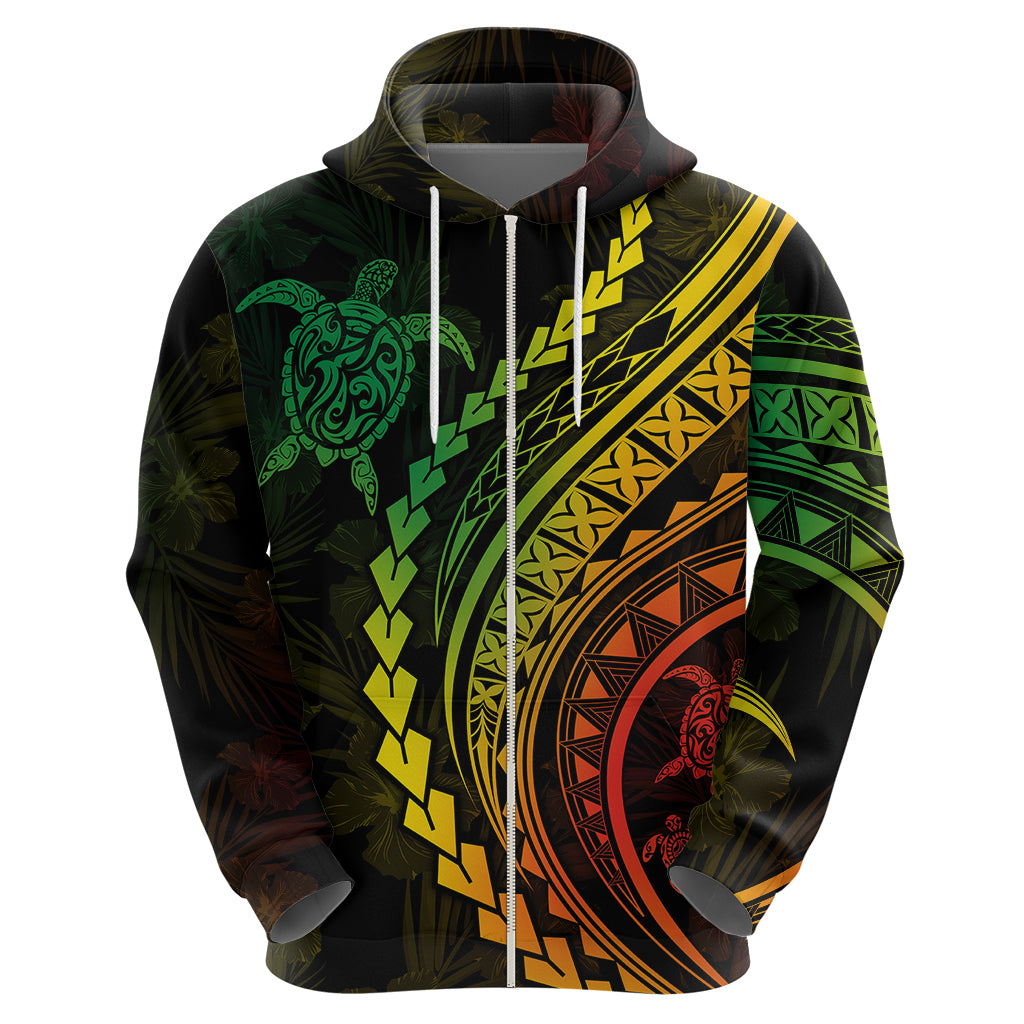 Polynesian Pride Hoodie Turtle Hibiscus Luxury Style - Reggae Ver2 LT7