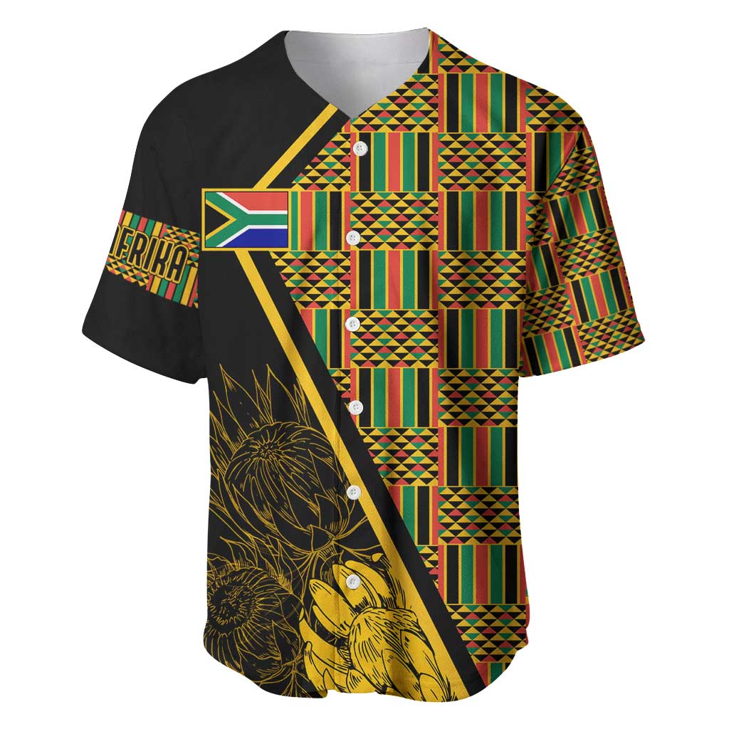 Personalised South African Heritage Day Baseball Jersey Kente Ethnic Patterns Mix Protea LT7