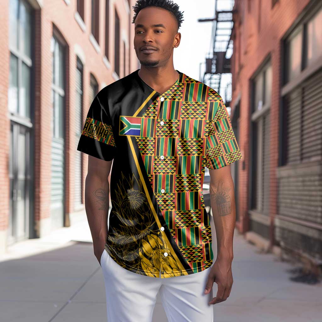 Personalised South African Heritage Day Baseball Jersey Kente Ethnic Patterns Mix Protea LT7