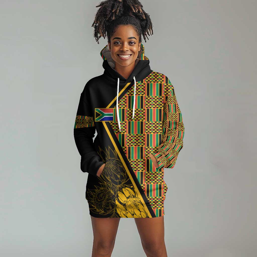 Personalised South African Heritage Day Hoodie Dress Kente Ethnic Patterns Mix Protea LT7