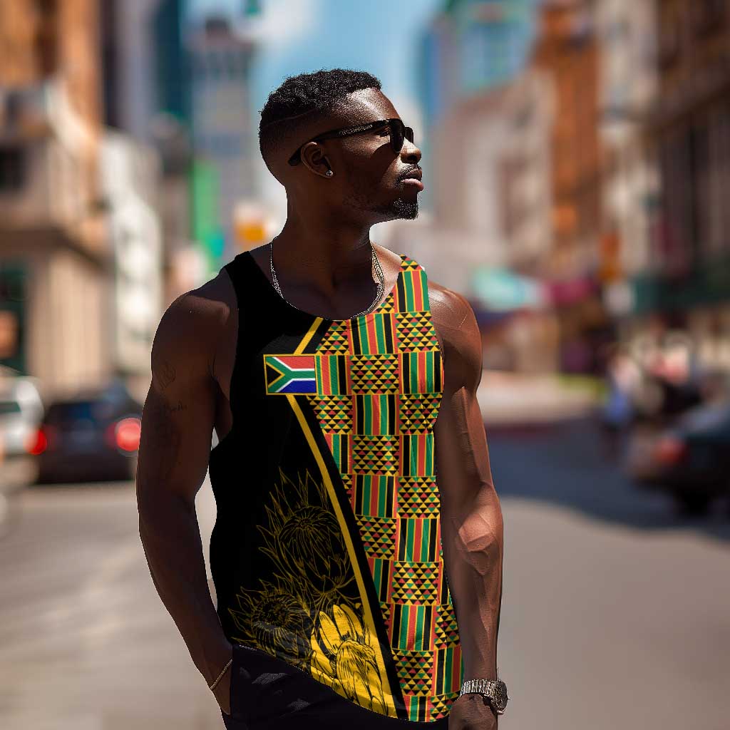 Personalised South African Heritage Day Men Tank Top Kente Ethnic Patterns Mix Protea LT7