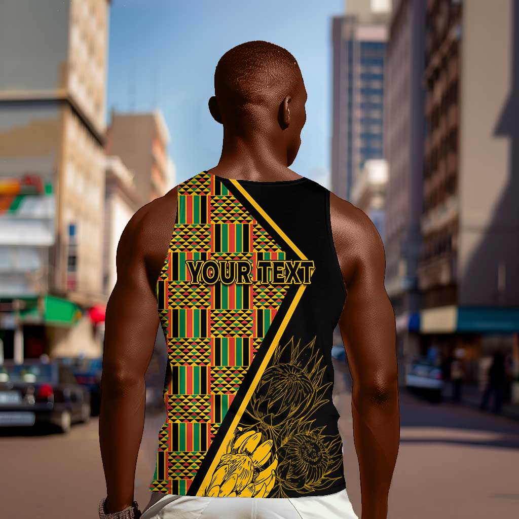 Personalised South African Heritage Day Men Tank Top Kente Ethnic Patterns Mix Protea LT7