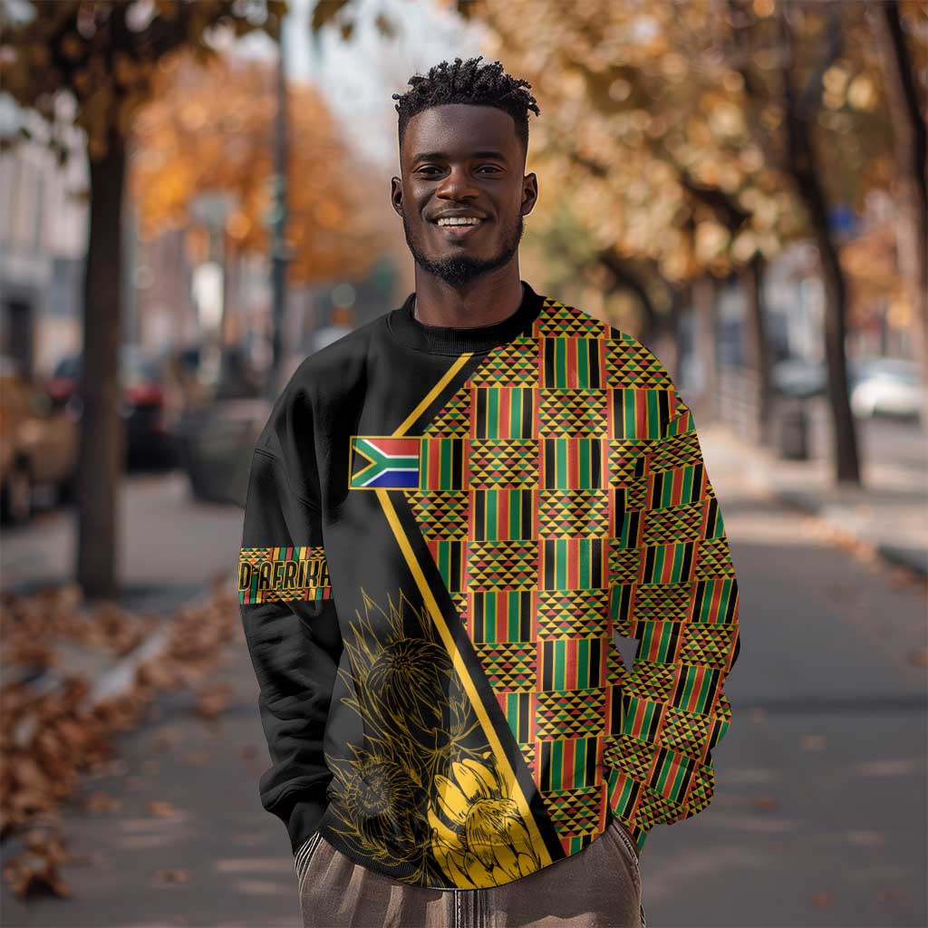 Personalised South African Heritage Day Sweatshirt Kente Ethnic Patterns Mix Protea LT7
