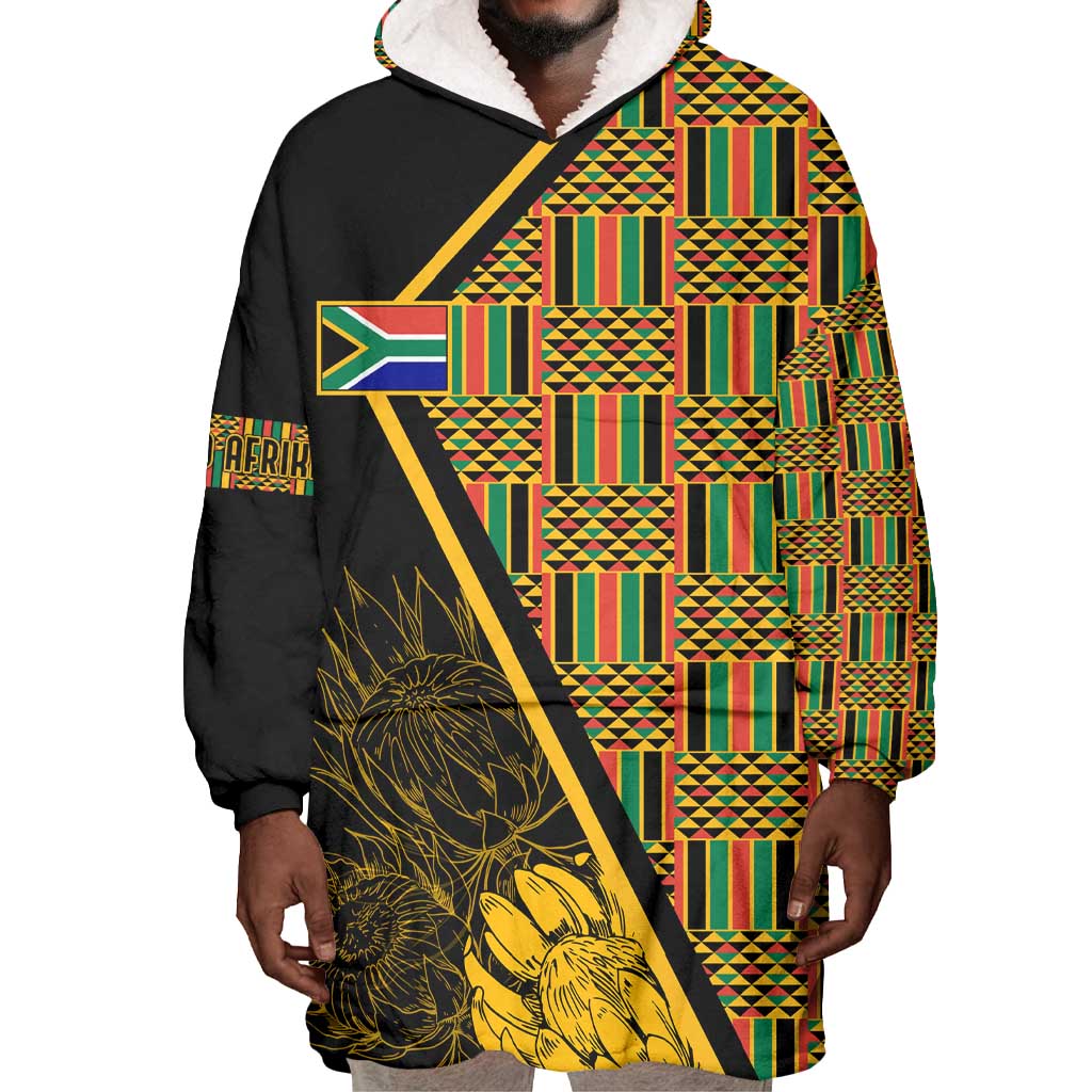 Personalised South African Heritage Day Wearable Blanket Hoodie Kente Ethnic Patterns Mix Protea LT7