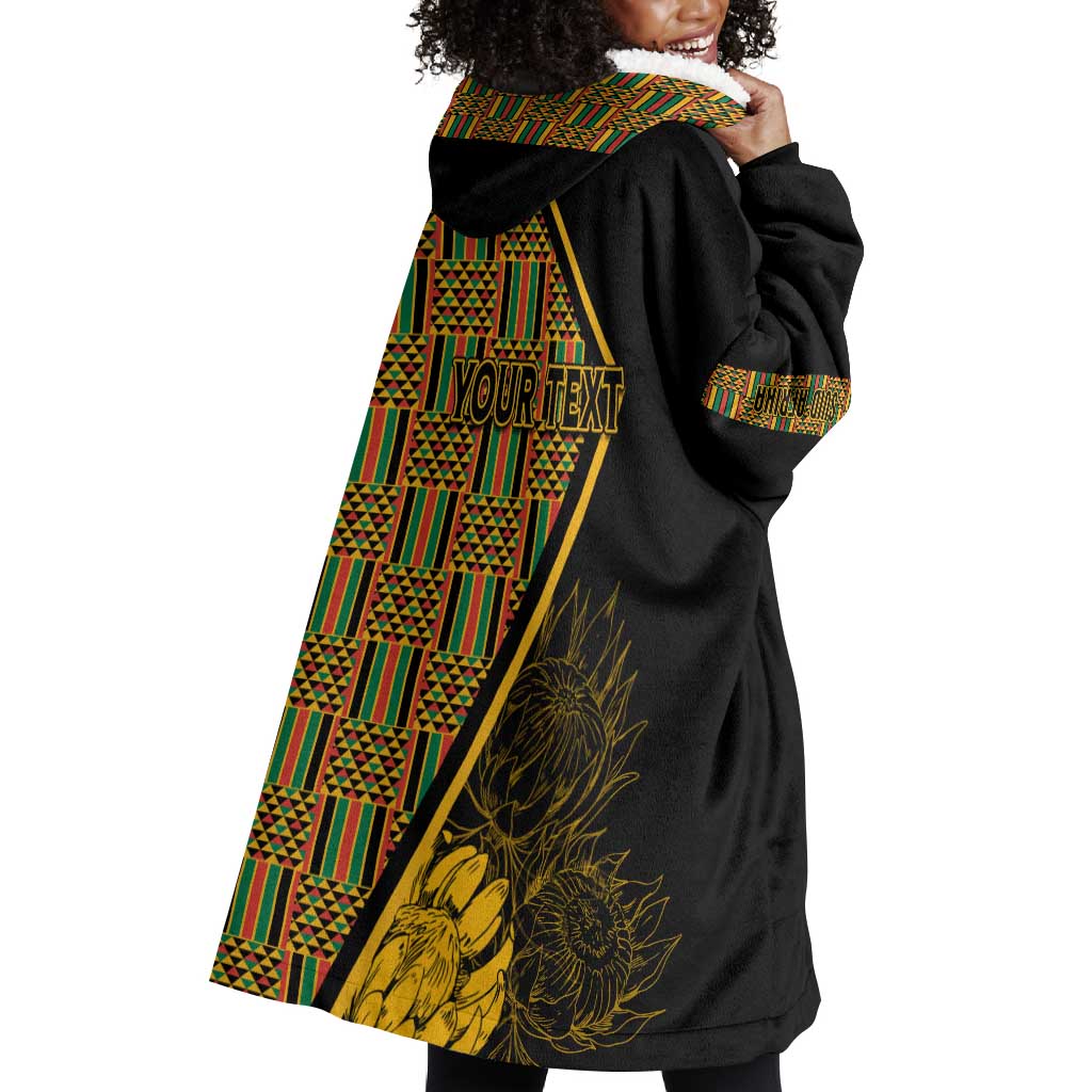 Personalised South African Heritage Day Wearable Blanket Hoodie Kente Ethnic Patterns Mix Protea LT7