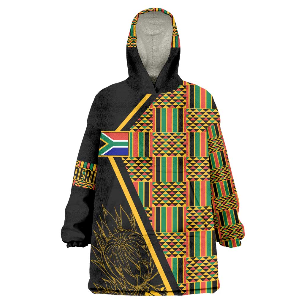 Personalised South African Heritage Day Wearable Blanket Hoodie Kente Ethnic Patterns Mix Protea LT7