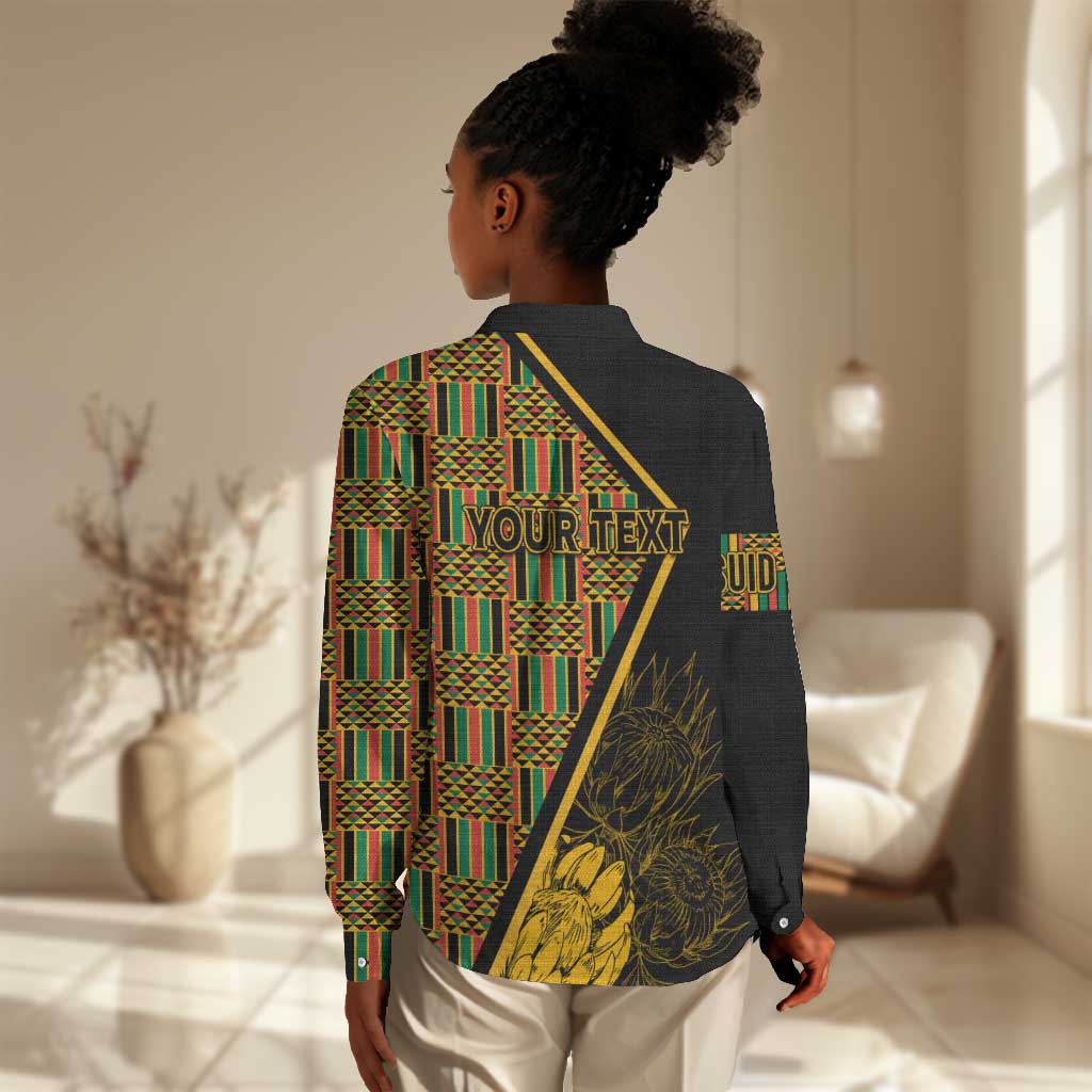 Personalised South African Heritage Day Women Casual Shirt Kente Ethnic Patterns Mix Protea LT7