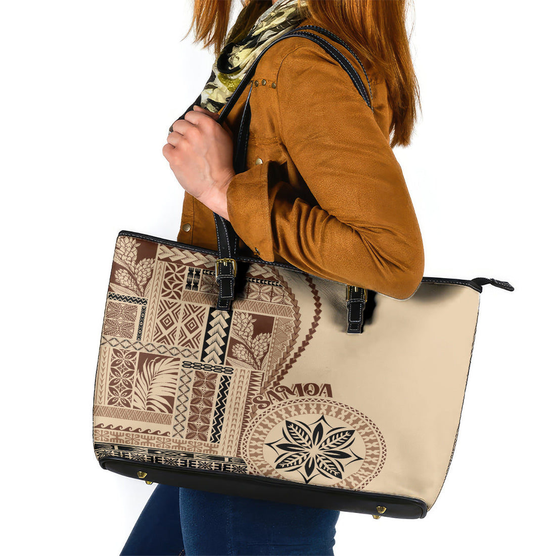 Samoa Siapo Motif Leather Tote Bag Classic Style LT7