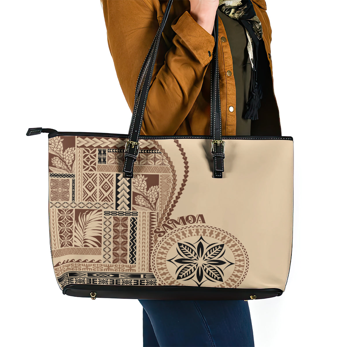 Samoa Siapo Motif Leather Tote Bag Classic Style LT7
