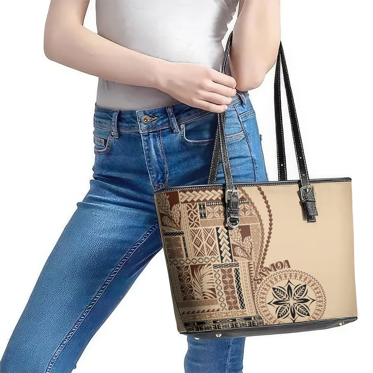 Samoa Siapo Motif Leather Tote Bag Classic Style LT7