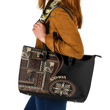 Samoa Siapo Motif Leather Tote Bag Classic Style - Black Ver LT7