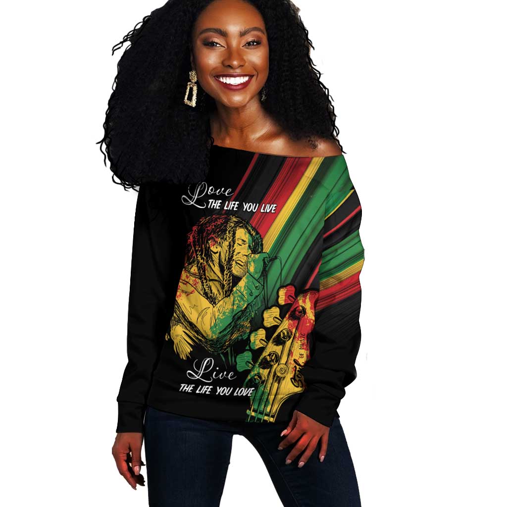 Personalised Afro Vibes Off Shoulder Sweater Reggae King - Live The Way You Love LT7