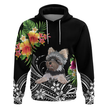 Personalised Polynesian Hoodie With Yorkshire Terrier Floral Style LT7