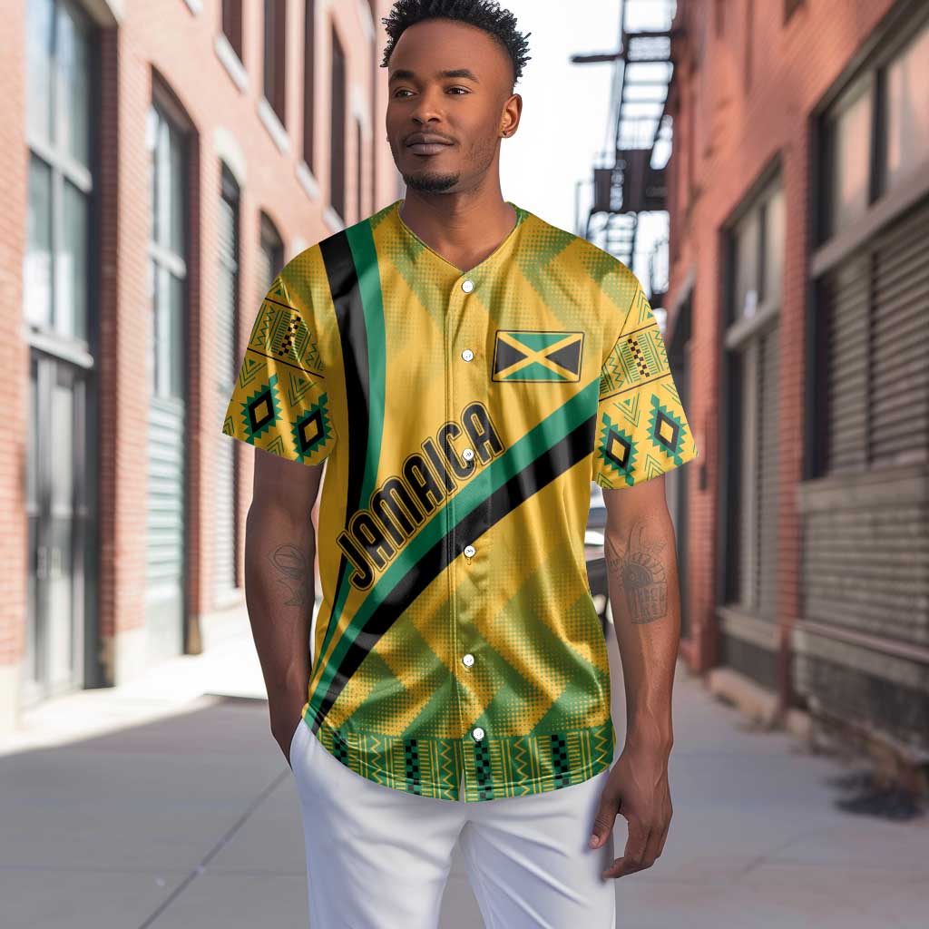 Personalised Jamaica Baseball Jersey Kente Pattern Basic - Yellow LT7