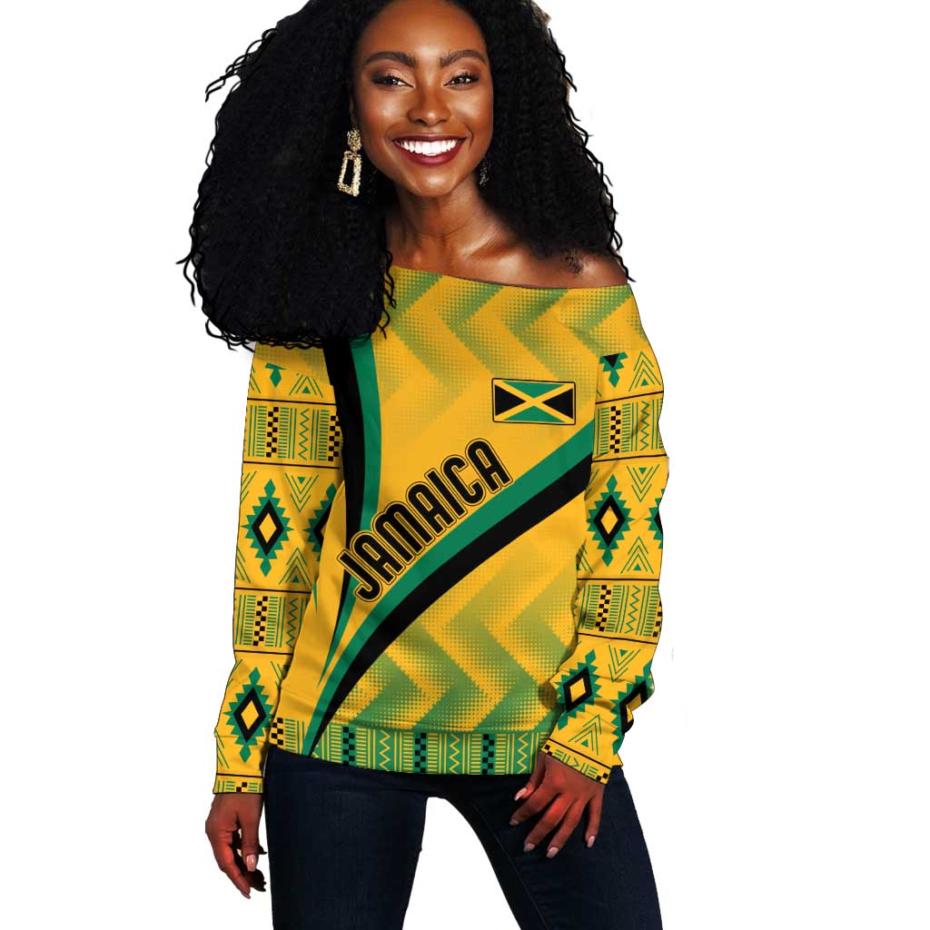 Personalised Jamaica Off Shoulder Sweater Kente Pattern Basic - Yellow LT7