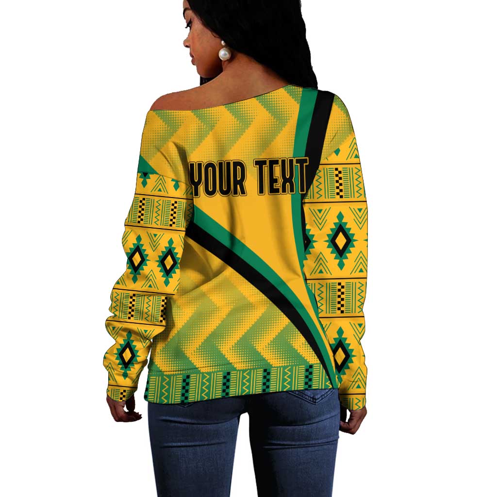 Personalised Jamaica Off Shoulder Sweater Kente Pattern Basic - Yellow LT7