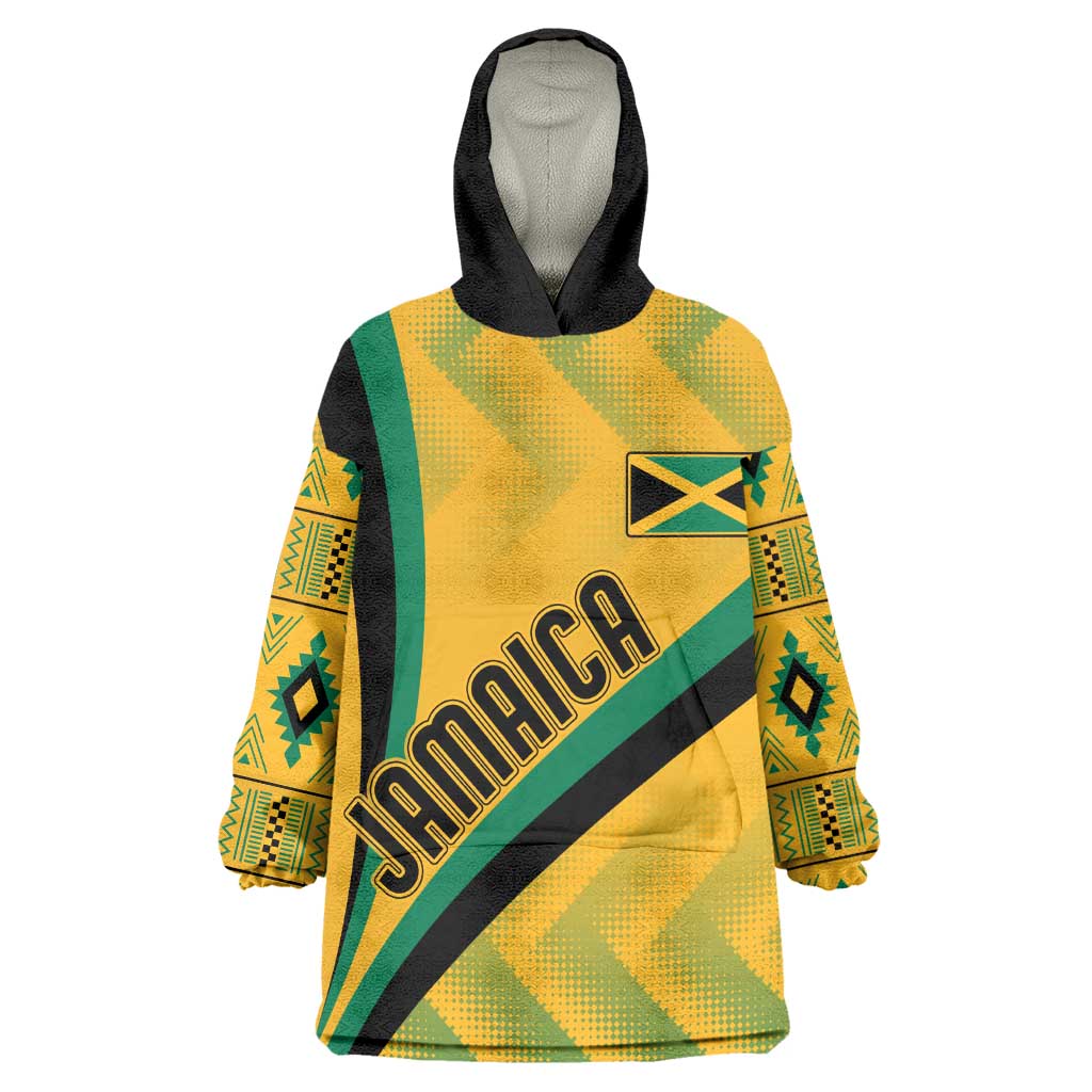 Personalised Jamaica Wearable Blanket Hoodie Kente Pattern Basic - Yellow LT7