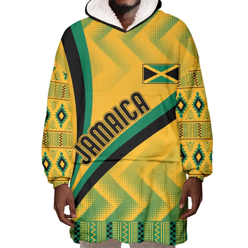 Personalised Jamaica Wearable Blanket Hoodie Kente Pattern Basic - Yellow LT7