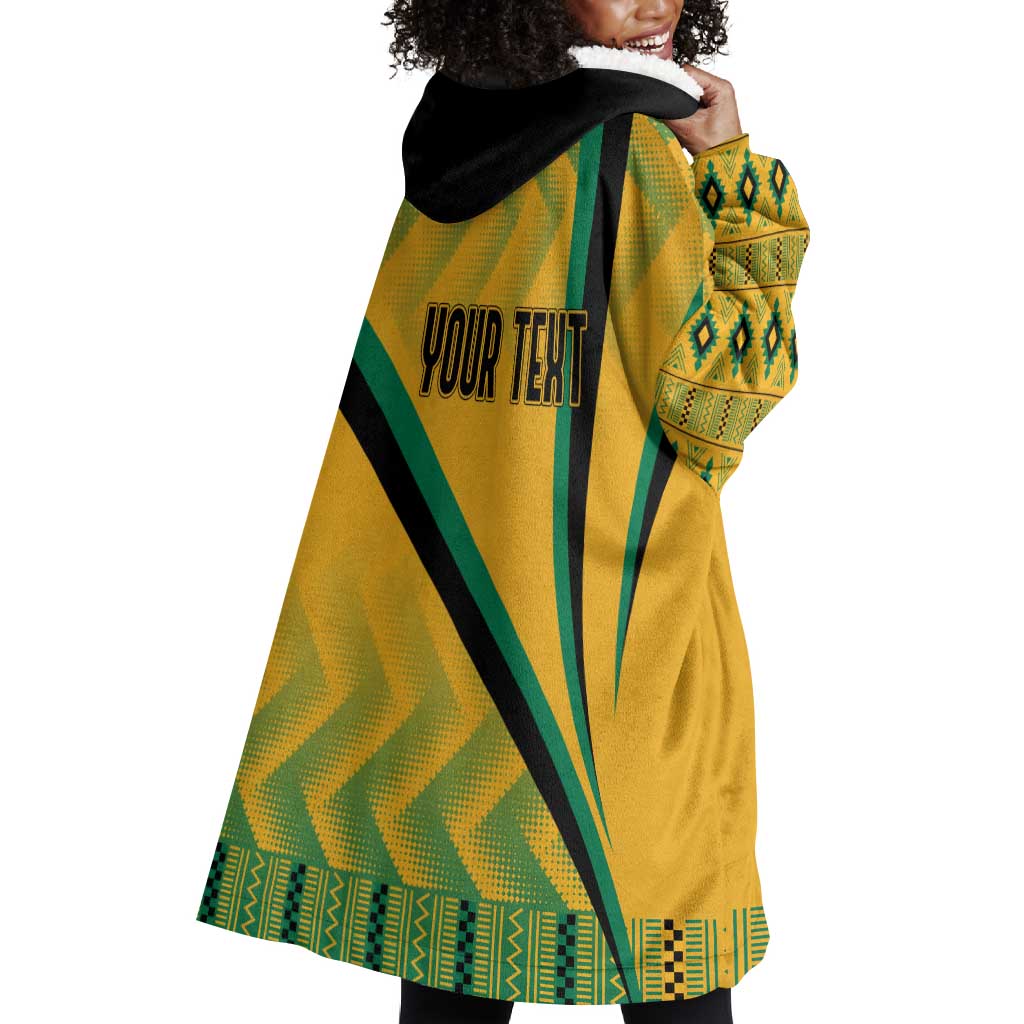 Personalised Jamaica Wearable Blanket Hoodie Kente Pattern Basic - Yellow LT7