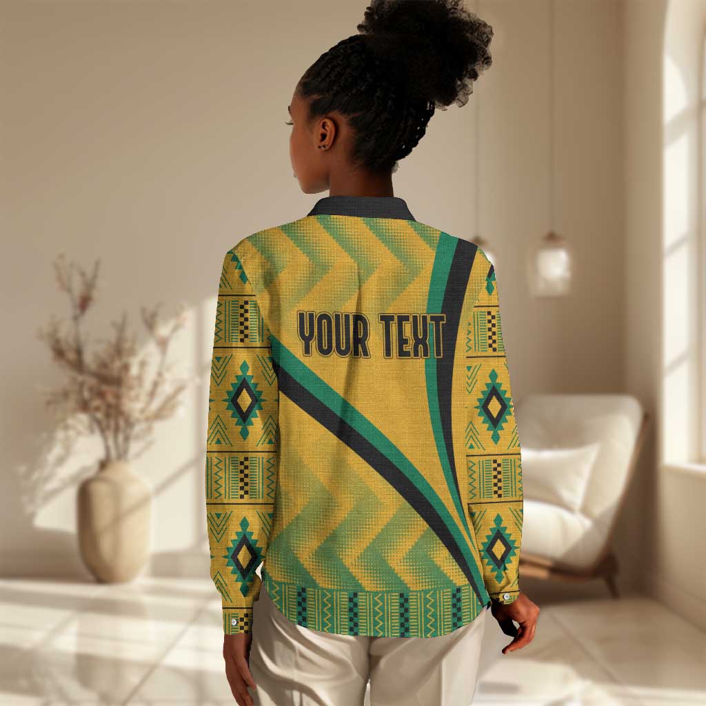 Personalised Jamaica Women Casual Shirt Kente Pattern Basic - Yellow LT7