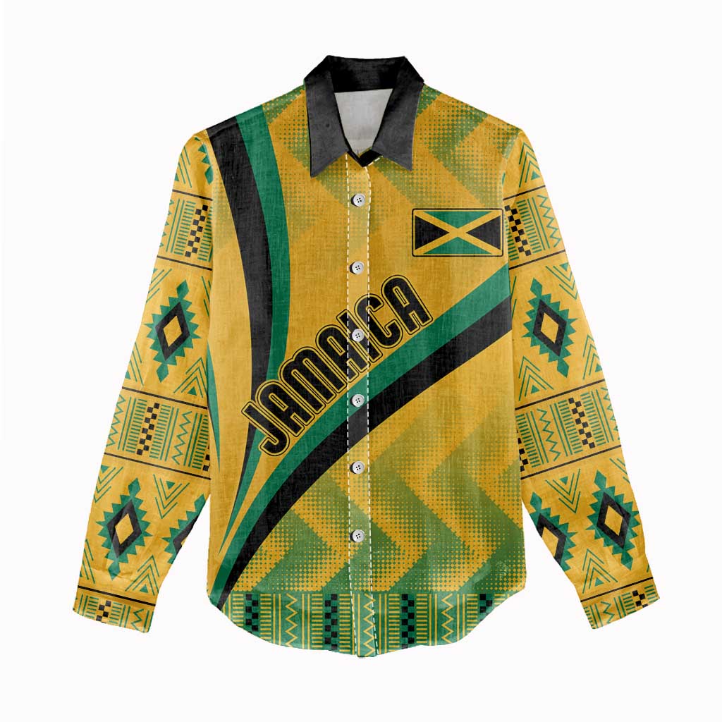 Personalised Jamaica Women Casual Shirt Kente Pattern Basic - Yellow LT7