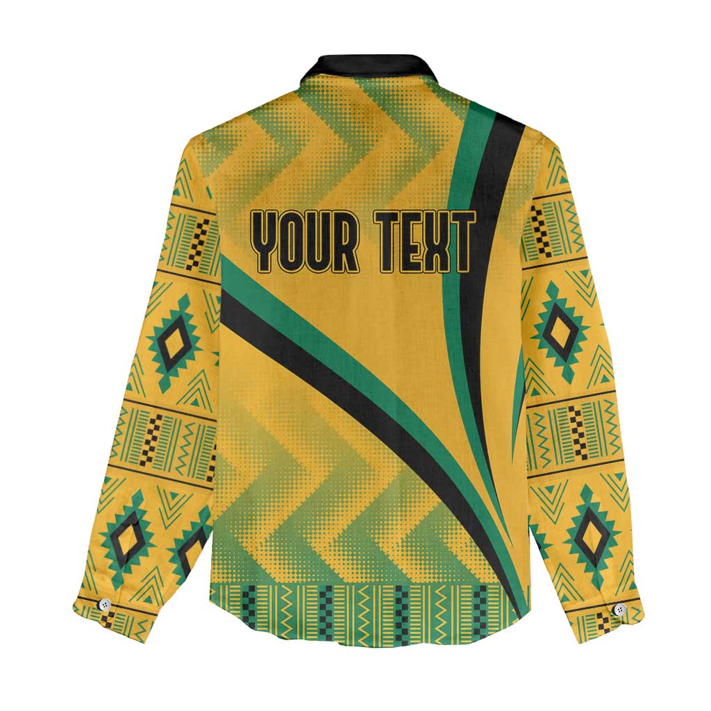 Personalised Jamaica Women Casual Shirt Kente Pattern Basic - Yellow LT7