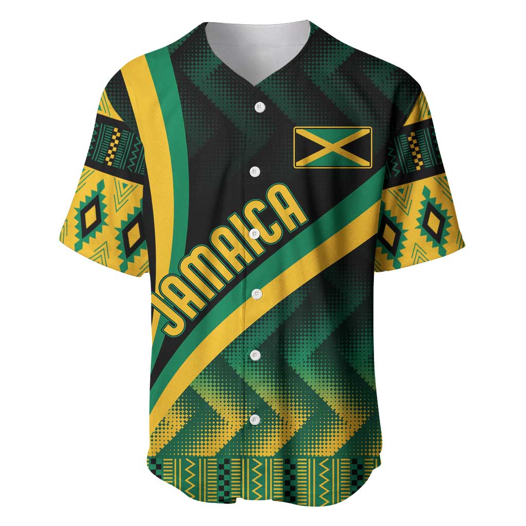 Personalised Jamaica Baseball Jersey Kente Pattern Basic - Black LT7