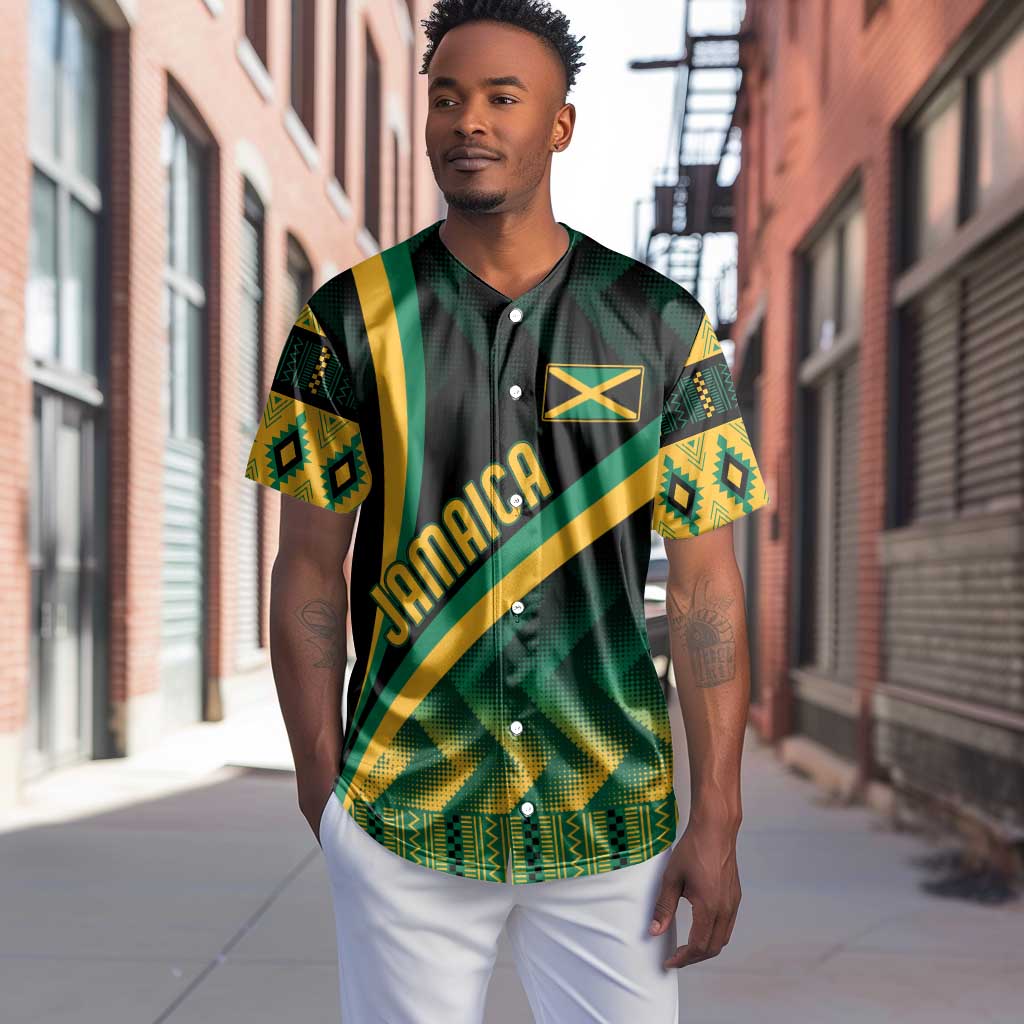 Personalised Jamaica Baseball Jersey Kente Pattern Basic - Black LT7